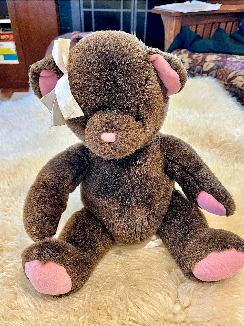 Rare Vintage Applause Brown and Pink Teddy Bear Plush! Pink Feet Pink Hands Pink